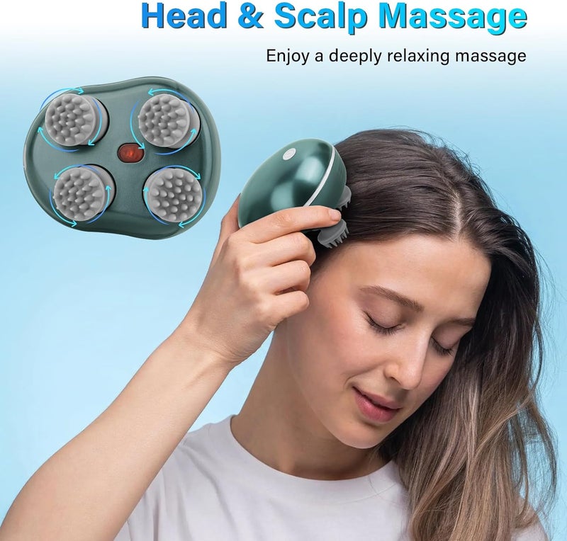 Electric Scalp Massager Hair Growth, Portable Head Scratcher Massager, Handheld Waterproof Head Massager Scalp Stress Relax, Cat Massager, Dog Massager, Green - Image 2
