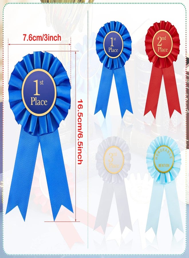 Lewtemi Award Ribbon Rosette Set 1st, 2nd, 3rd Place Ribbon Honorable Mention Prize Badge Medal(4 Pcs) - Image 2