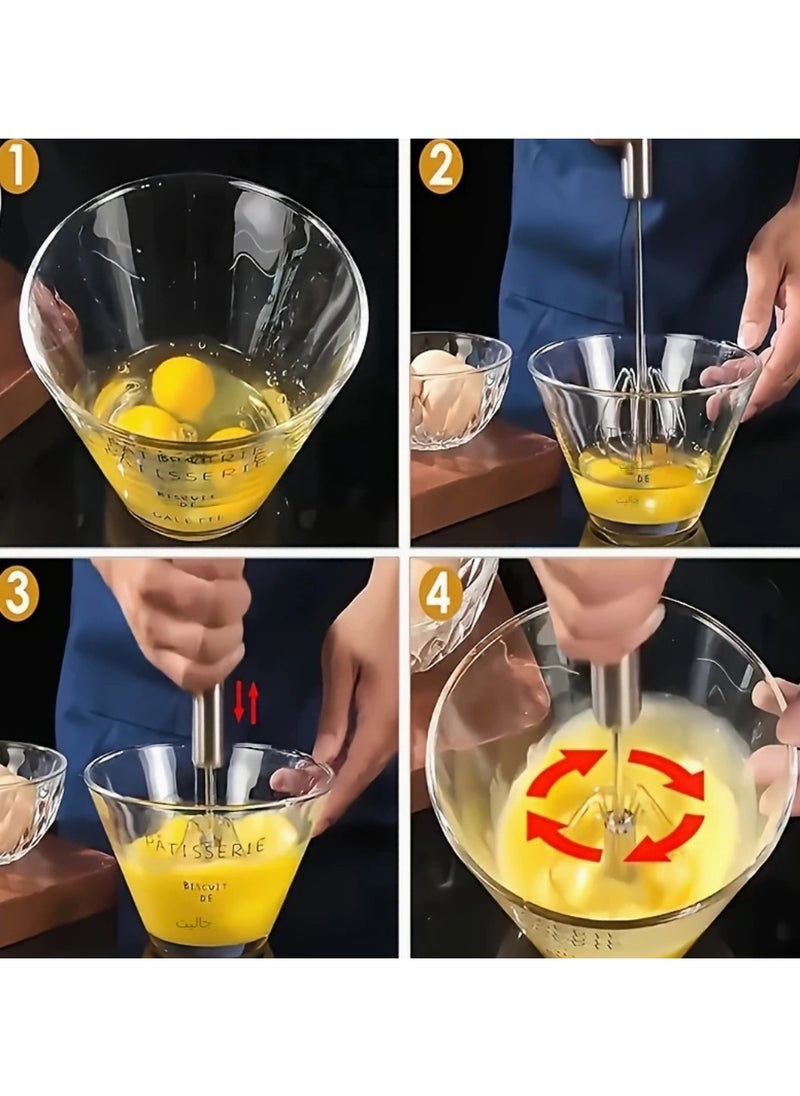 manual hand mixer . stainless steel egg beater . press down milk frother . cream whisk tool . home baking tools . hand blender no electricity . kitchen whisker . multi-purpose manual beater . manual egg whisk . handheld mixing tool