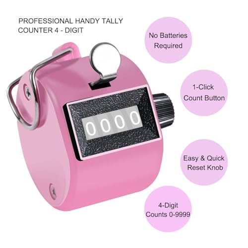 TESEAS Clicker Counter Handheld Tally Counter 4-Digit Number Counter, 2 Pack Hand Mechanical Counters Clickers Pitch Umpire Click Counter for Coaching, Knitting, People, Lap, Fishing, Golf, (Pink White) - Image 2