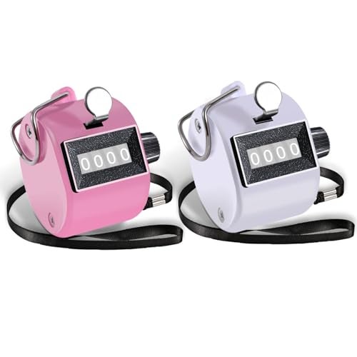 TESEAS Clicker Counter Handheld Tally Counter 4-Digit Number Counter, 2 Pack Hand Mechanical Counters Clickers Pitch Umpire Click Counter for Coaching, Knitting, People, Lap, Fishing, Golf, (Pink White) - Image 1
