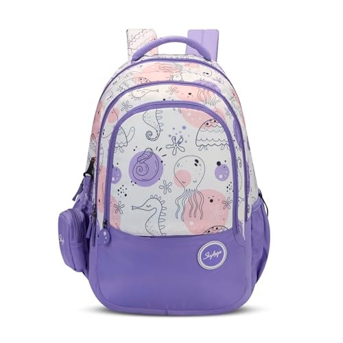 Skybags Charm 03 37 Liters Premium Polyester Fabric School Backpack for Kids with Multiple Compartments and Adujtable Starp - Girls (Purple) - Image 1