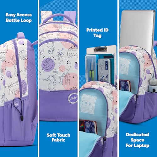 Skybags Charm 03 37 Liters Premium Polyester Fabric School Backpack for Kids with Multiple Compartments and Adujtable Starp - Girls (Purple) - Image 5