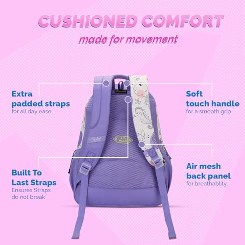 Skybags Charm 03 37 Liters Premium Polyester Fabric School Backpack for Kids with Multiple Compartments and Adujtable Starp - Girls (Purple) - Image 4