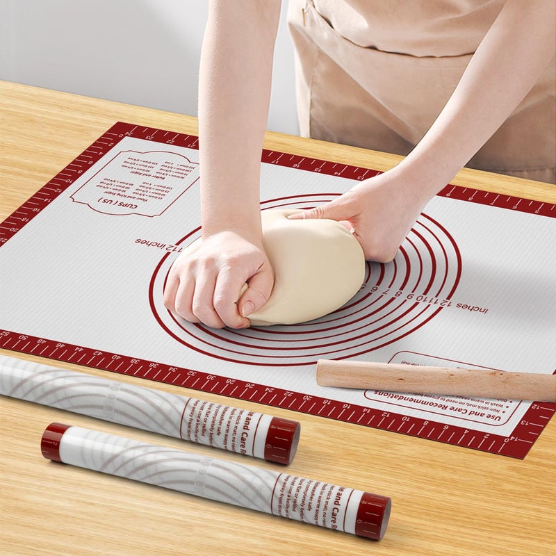 Mimekitchen Silicone Baking Mat  Non Stick Pastry Mat Sheet For Dough Rolling  Nonslip Fondant/Pie Crust Mat  Counter Mat Oven Liner Mat For Making Cookies Macarons Bread Baking Supplies Extra Large 26 X 16 Inch - Image 1