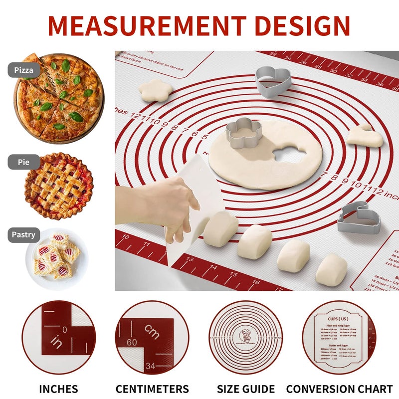 Mimekitchen Silicone Baking Mat  Non Stick Pastry Mat Sheet For Dough Rolling  Nonslip Fondant/Pie Crust Mat  Counter Mat Oven Liner Mat For Making Cookies Macarons Bread Baking Supplies Extra Large 26 X 16 Inch - Image 3