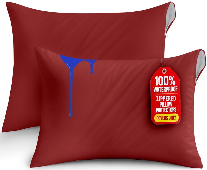 Utopia Bedding Waterproof Pillow Protectors Zippered Queen Size (2 Pack  Red)  Zippered Pillowcases  Bed Bug Proof Pillow Encasement Covers 20 x 28 Inches - Image 1