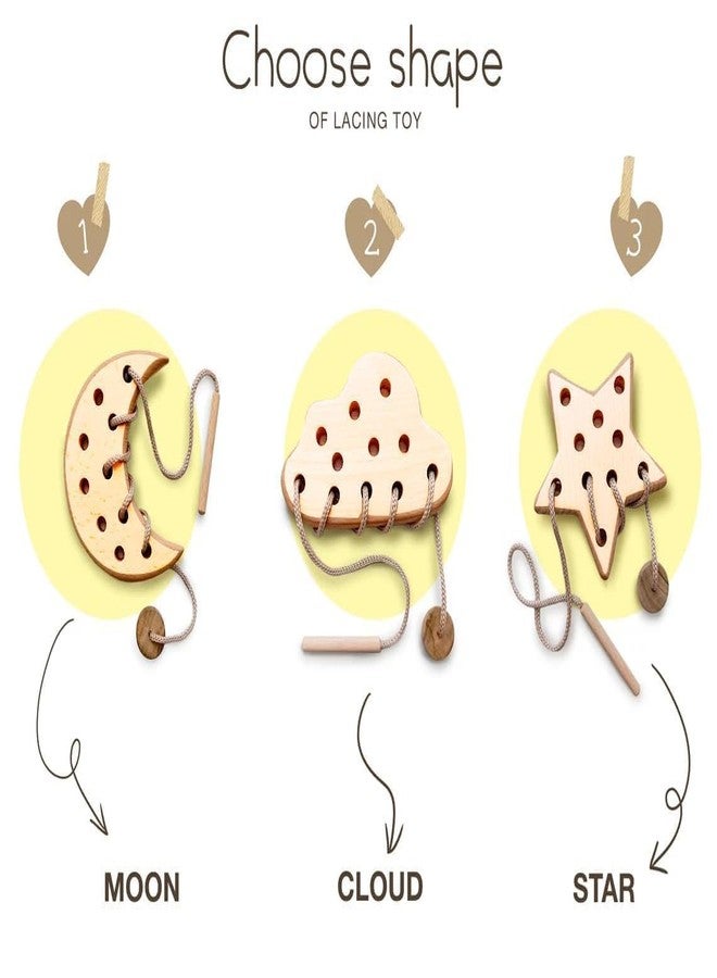 Keebori Wooden Lacing Toy for 2 Year Olds Montessori Fine Motor Skills Development Toy Natural Wood Threading Game for Toddlers Educational Travel for Preschoolers (Moon Beige) - Image 3