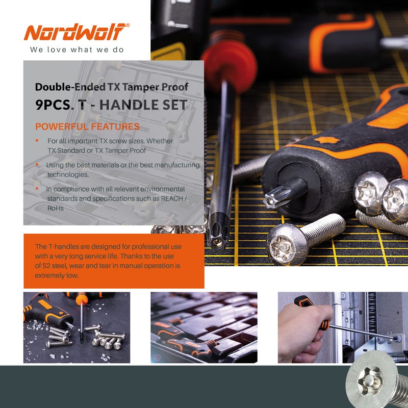 NordWolf 9-Piece T-Handle Torx Wrench Set, S2 Steel Long Arm Security Star Keys, Sizes T10 to T50 in Storage Box - Image 5