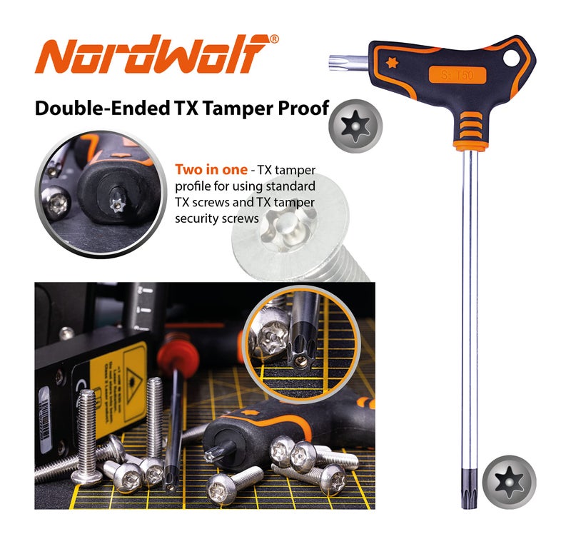 NordWolf 9-Piece T-Handle Torx Wrench Set, S2 Steel Long Arm Security Star Keys, Sizes T10 to T50 in Storage Box - Image 3