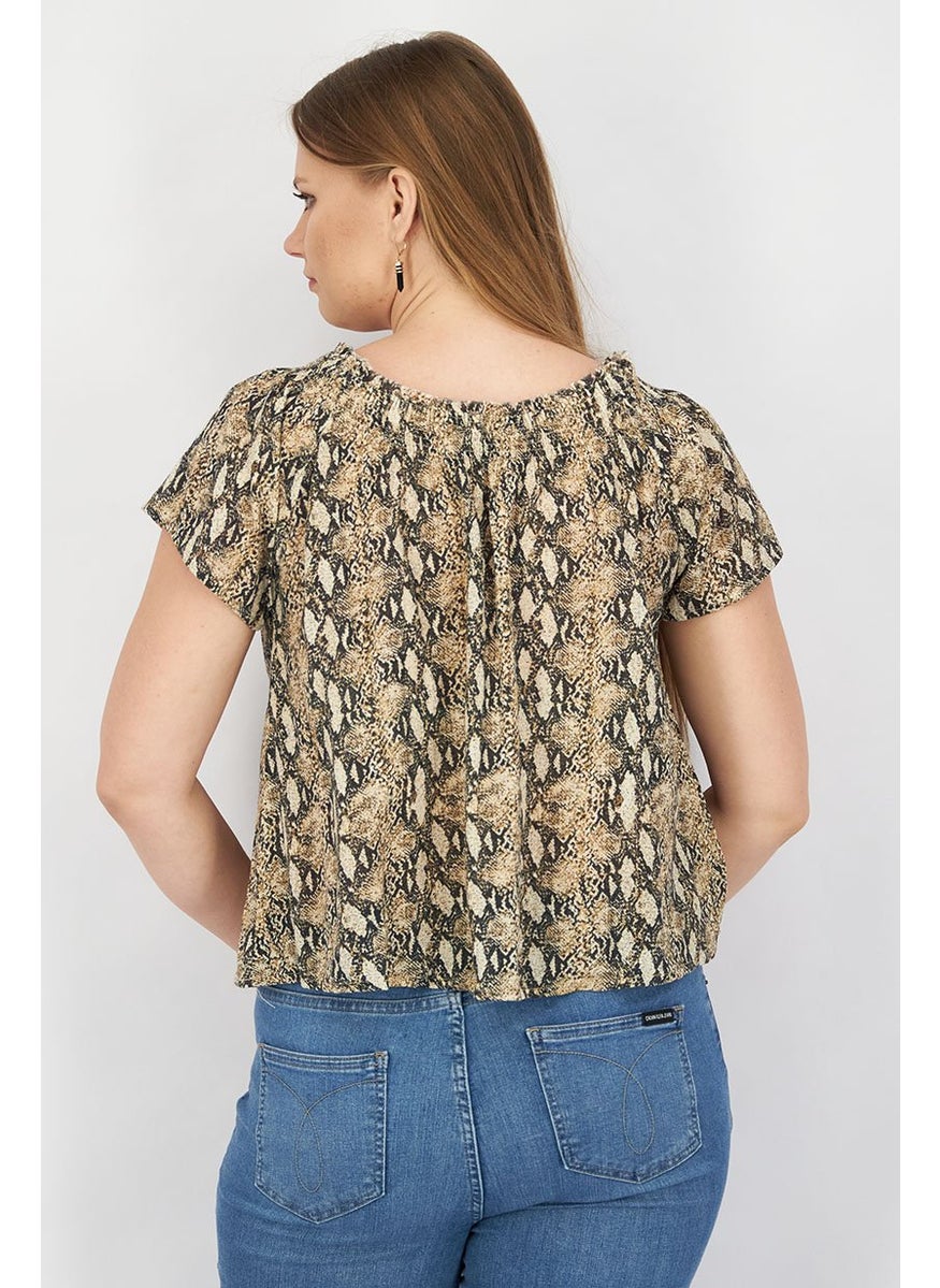 Generation Love - Women Square Neckline Short Sleeve Printed Top, Black Combo - Image 1