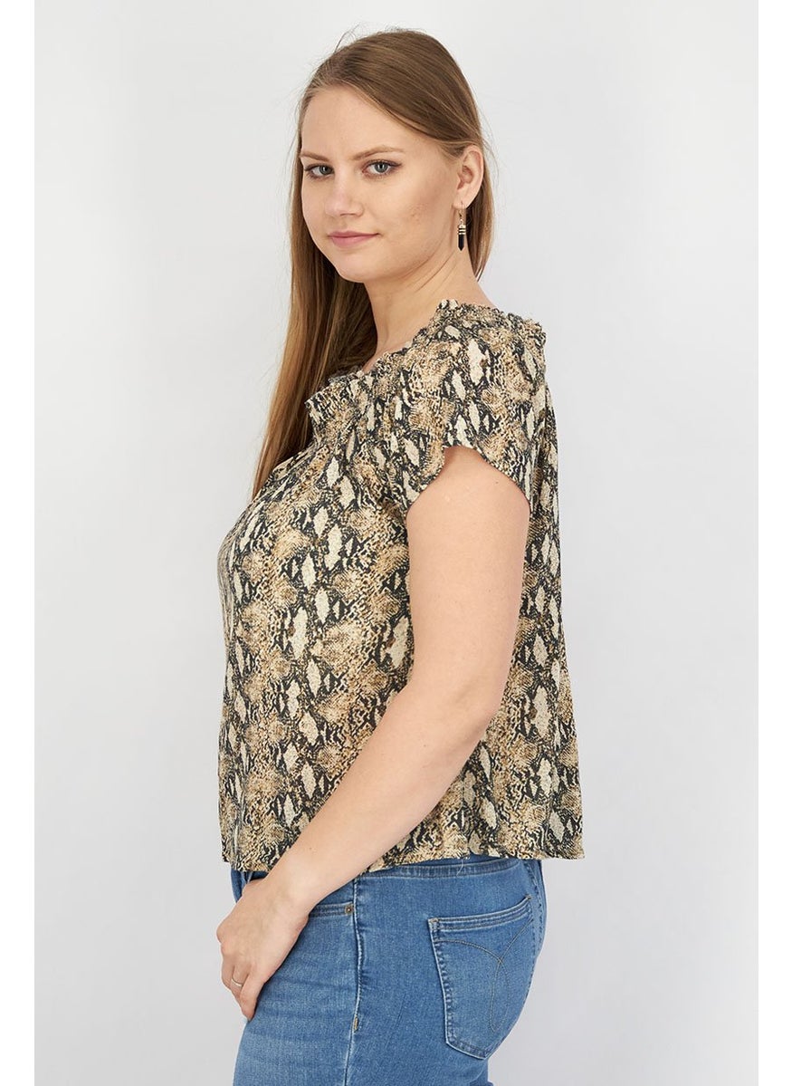 Generation Love - Women Square Neckline Short Sleeve Printed Top, Black Combo - Image 1