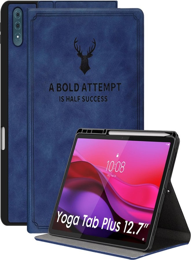 روبوستريون غطاء حماية Robustrion لجهاز Lenovo Yoga Tab Plus مقاس 12.7 بوصة، غطاء بنقشة غزال مع حامل قلم رصاص [يدعم خاصية التشغيل/الإيقاف التلقائي] - أزرق - Image 1