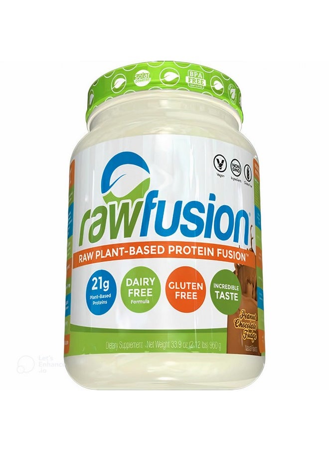SAN Rawfusion- Vegan Protein Powder, Peanut Chocolate Fudge - 21G Of Plant Based Protein, Low Net Carbs, Non Dairy, Gluten/ Lactose Free, Soy Free, Kosher, Non-Gmo, 2Lb Pound  - Image 1