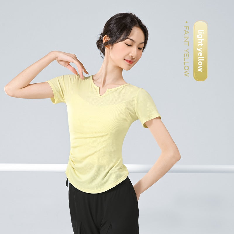 Generic Womens Dance Practice Top Short Sleeve Ballet Light yellow