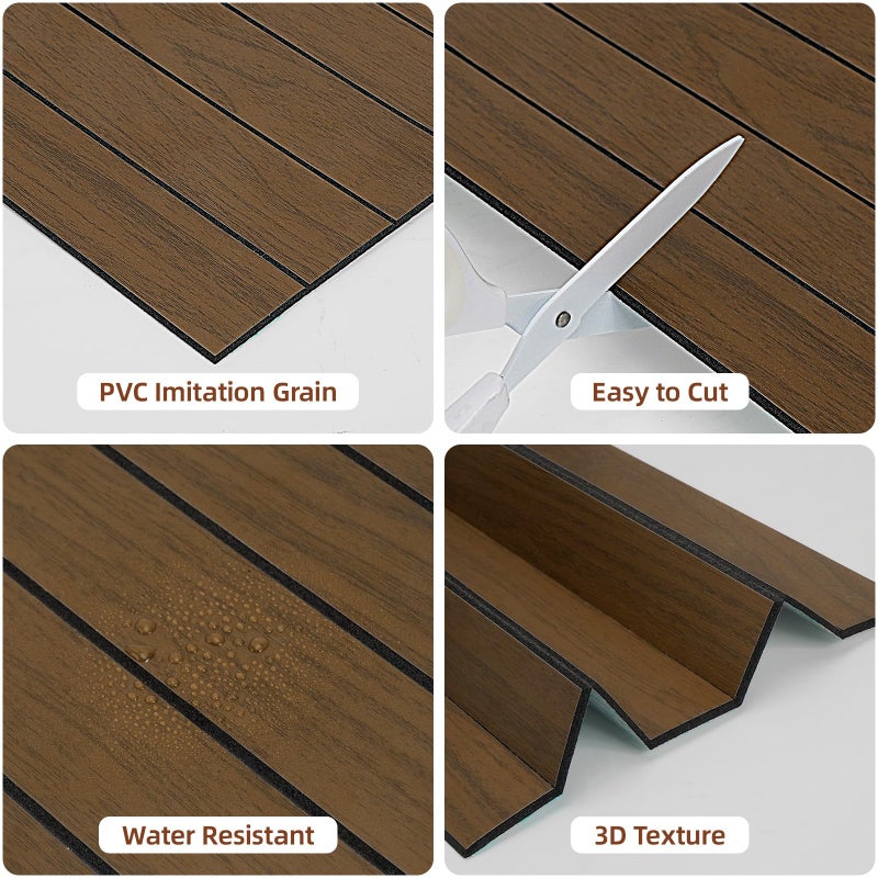 WADILE Peel and Stick Wood Slat Wall Panels 12"x12" (30Ã—30cm) Decorative PVC Soundproof Self-Adhesive for Living Room Bedroom Accent Wall â€“ 10 Pack - Image 4