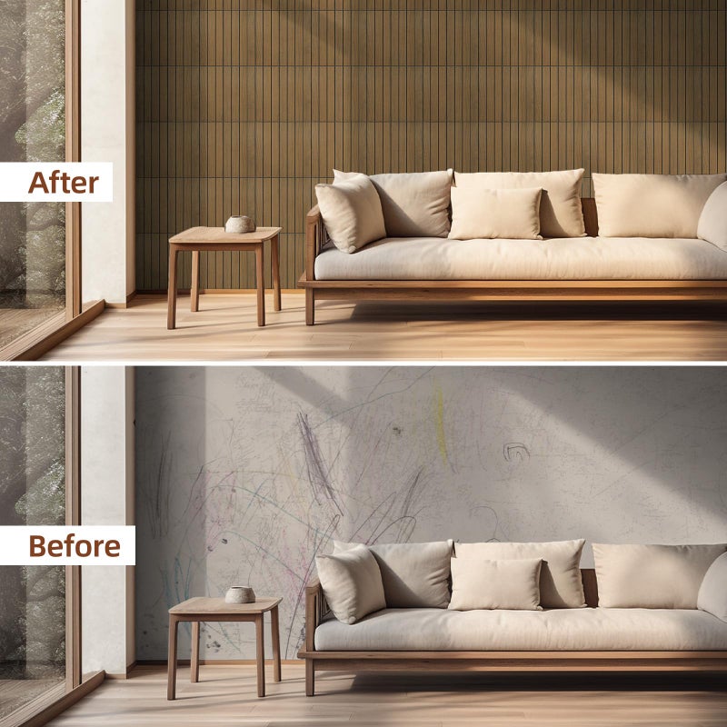 WADILE Peel and Stick Wood Slat Wall Panels 12"x12" (30Ã—30cm) Decorative PVC Soundproof Self-Adhesive for Living Room Bedroom Accent Wall â€“ 10 Pack - Image 5