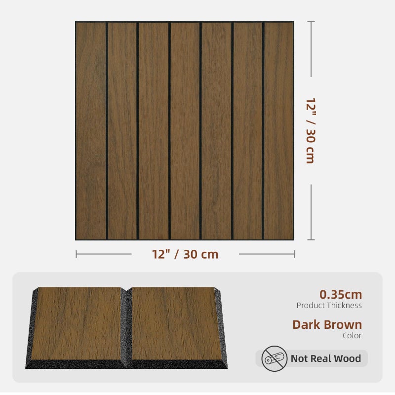 WADILE Peel and Stick Wood Slat Wall Panels 12"x12" (30Ã—30cm) Decorative PVC Soundproof Self-Adhesive for Living Room Bedroom Accent Wall â€“ 10 Pack - Image 2