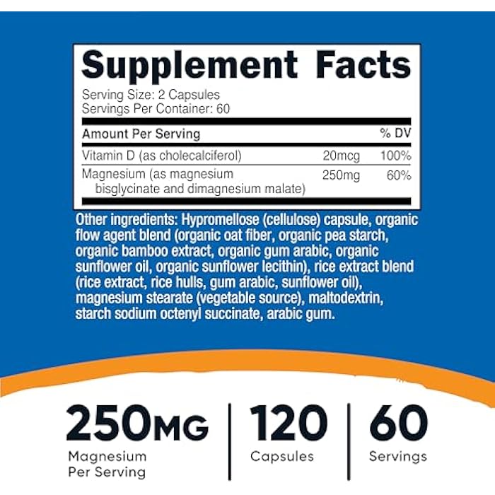 Nutricost Magnesium Glycinate + Malate (250mg) 120 Capsules - High Absorption, with Vitamin D, Vegan, Gluten-Free, GMO-Free, 60 Servings - Image 2