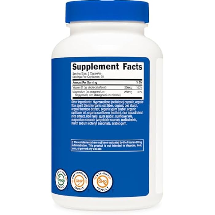 Nutricost Magnesium Glycinate + Malate (250mg) 120 Capsules - High Absorption, with Vitamin D, Vegan, Gluten-Free, GMO-Free, 60 Servings - Image 5