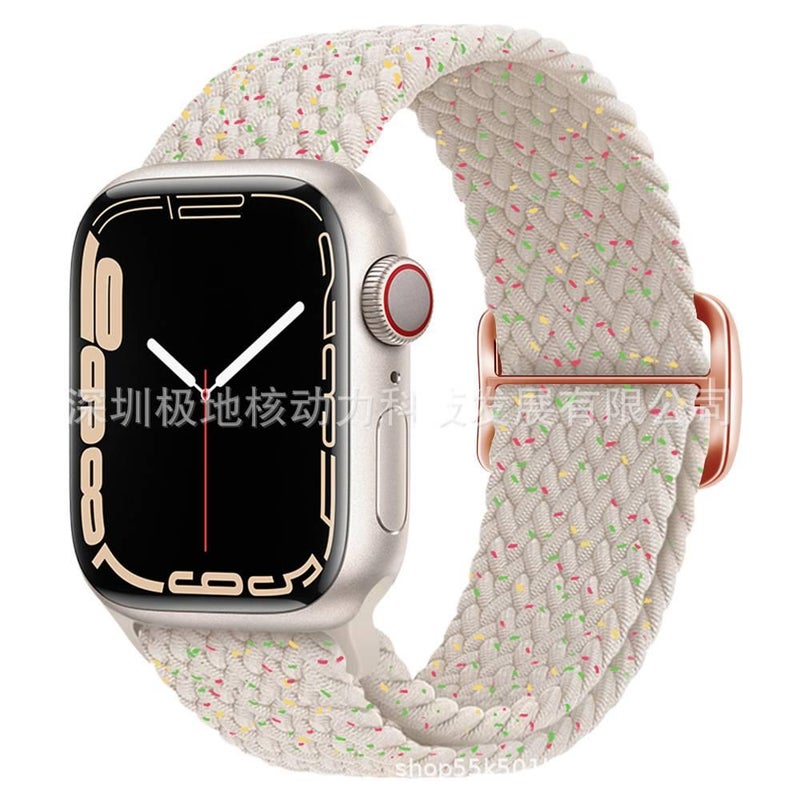 AD سوار ساعة ذكية سوار نايلون حلقي متوافق مع Apple Watch بملاءمة قابلة للتعديل وحزام بديل للاستخدام اليومي باللون Starlight قابل للتعديل - Image 1