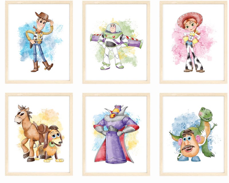 NistioÂ® Toy Story Watercolor Prints, Toy Story Wall Art Decor, Toy Story Poster, Woody Sheriff, Buzz Lightyear, Mr. Potato Head, Set of 6, 8x10 inches (Unframed) - Image 1