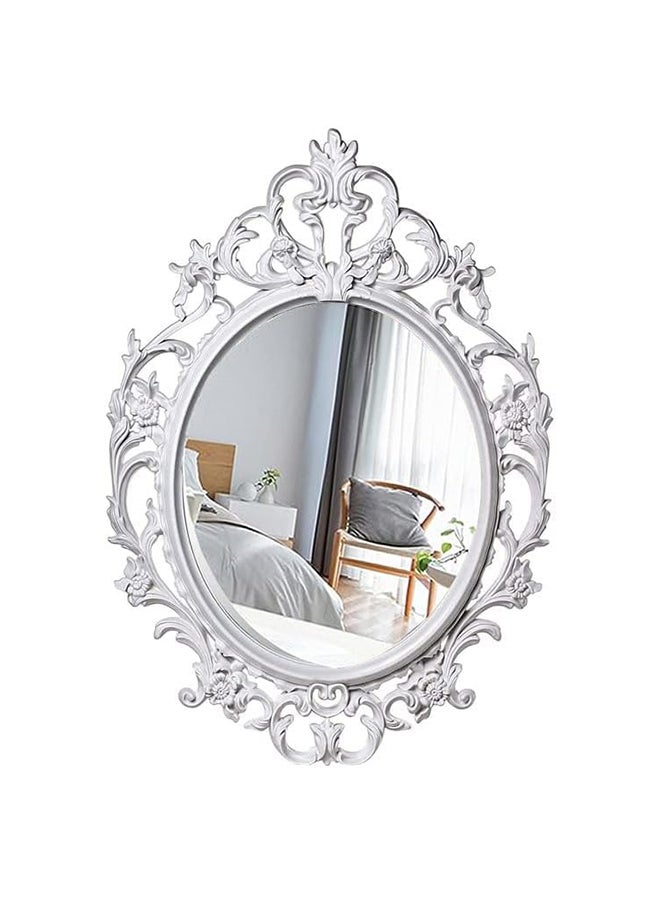 HOME TASTE Hometaste Oval Shaped Vintage Wall Hanging Mirror For Living Room, Kitchen, Bedroom, Or Hallway - French Country Decor, Table Top Or Wall Display - Beauty And Style For Every Space (White, Small) 
