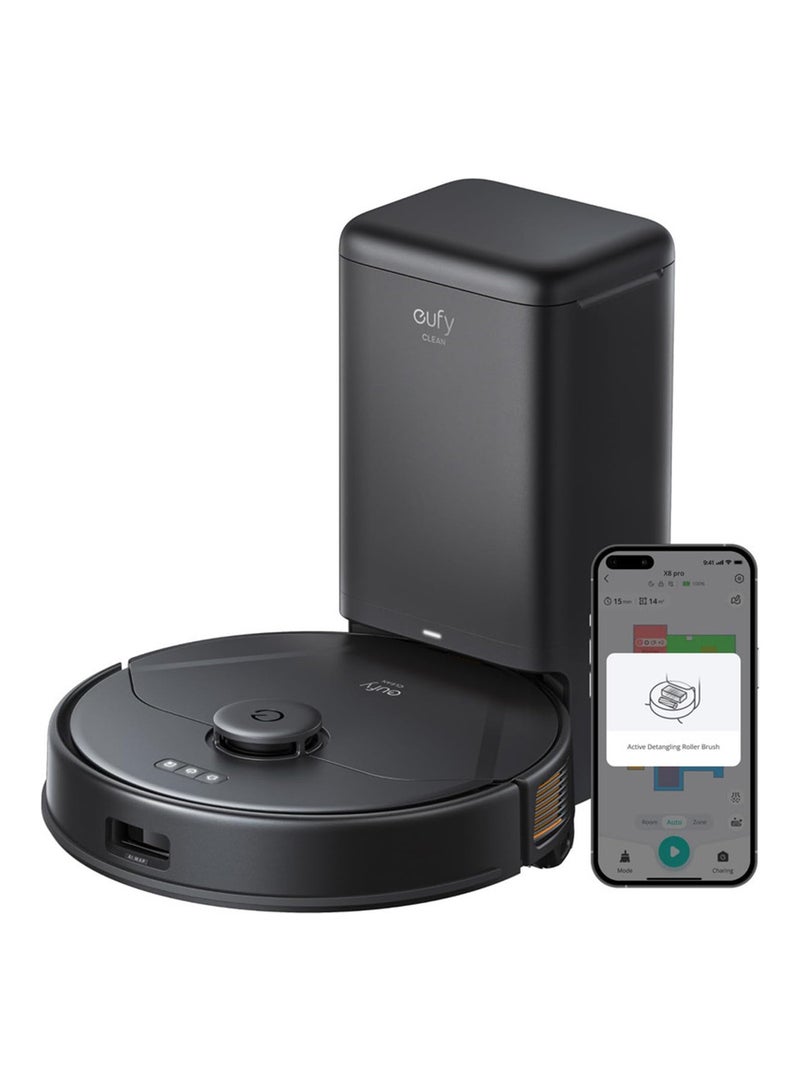 إيوفي محطة التفريغ الذاتي للمكنسة الكهربائية الروبوتية Clean X8 Pro، توربين مزدوج، 2√ó 4000 باسكال، شفط قوي، فرشاة دوارة نشطة لفك التشابك، ونظام الملاحة بالليزر iPath للتنظيف العميق لشعر الحيوانات الأليفة على السجاد 335 مل 50 دبليو T2276 أسود - Image 1