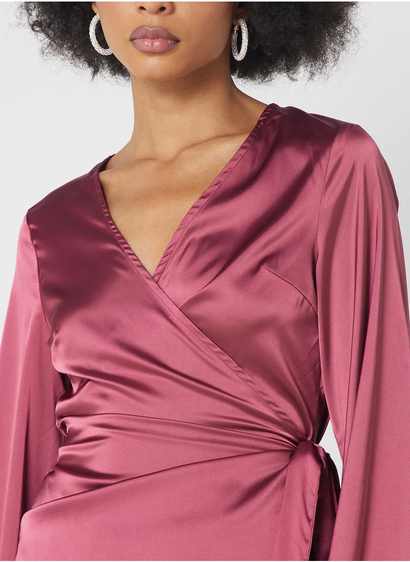 GLAMOROUS Surplice Neck Satin Top