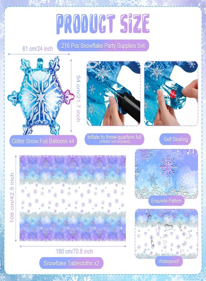 FillTouch مجموعة زينة حفلات ندفة الثلج من فيل تاتش، ٢١٦ قطعة، لوازم حفلات أعياد الميلاد المجمدة، تتضمن أطباقًا ورقية، مناديل، أكوابًا، أدوات مائدة، مفرش طاولة بلاستيكي للاستخدام مرة واحدة، بالونات فويل لامعة على شكل ندفة الثلج، تكفي لـ ٣٠ شخصًا في عطلة الشتاء - Image 3