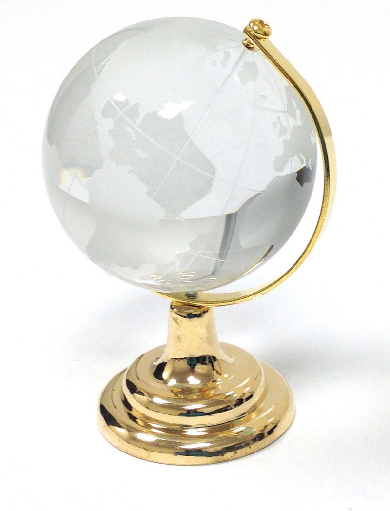 Amlong Crystal Amlong Crystal Etched Crystal Globe on Brass Colored Base  4 inch tall 