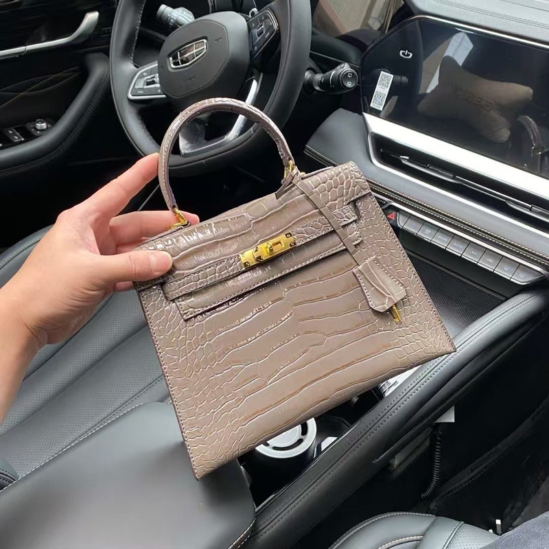 2025 Bag Women'S New Trendy Fashionable Portable Small Square Bag Crocodile Pattern Kelly Bag Shoulder Crossbody Bag Bags - Image 5
