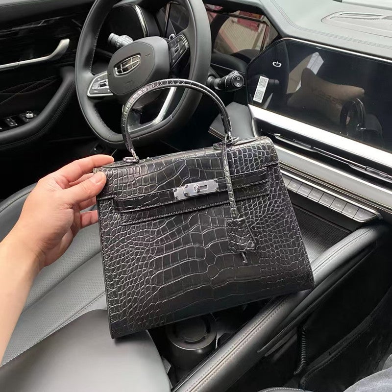 2025 Bag Women'S New Trendy Fashionable Portable Small Square Bag Crocodile Pattern Kelly Bag Shoulder Crossbody Bag Bags - Image 4