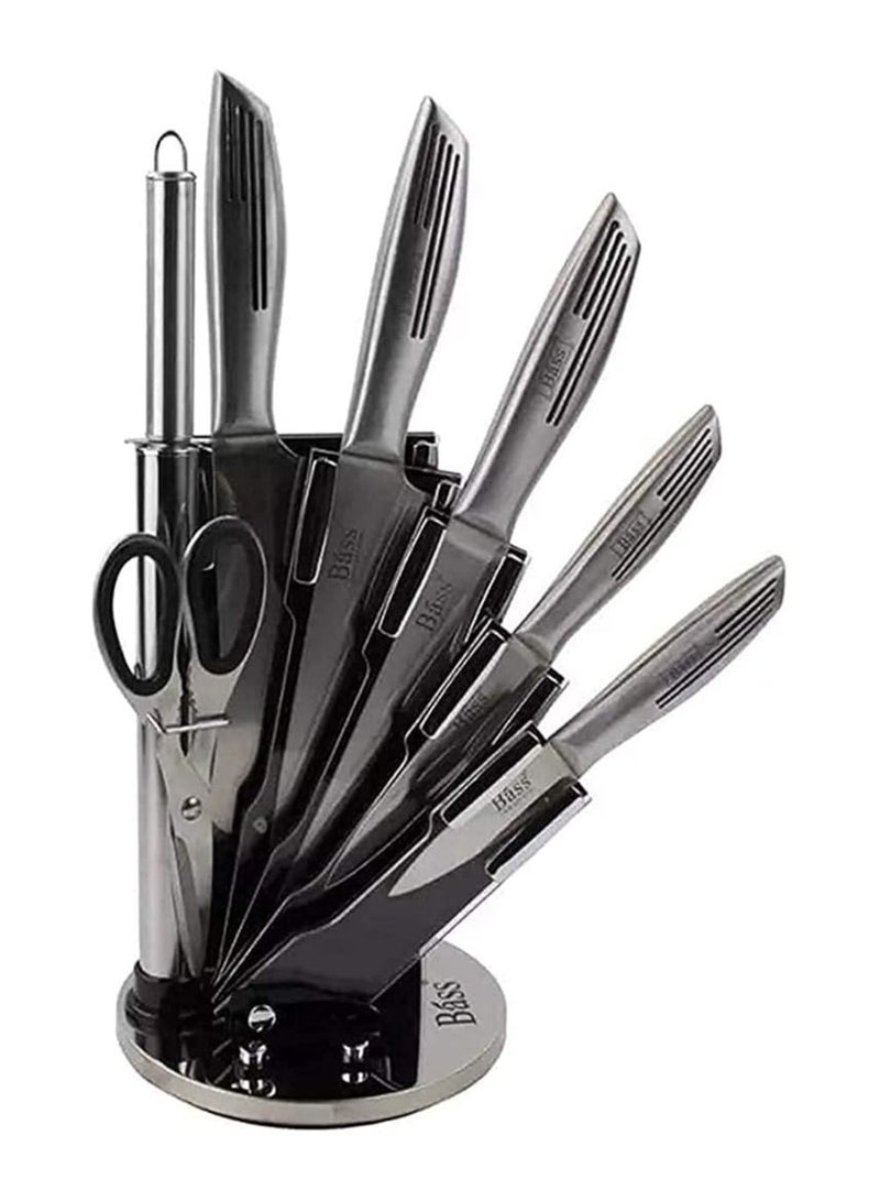 Bass Bass Kitchen Knife Set, Steak Knife and Utility Knives Set - Ultra Sharp High Carbon Stainless Steel Knives with Comfortable Handles (Set of 7, Silver) - Image 1