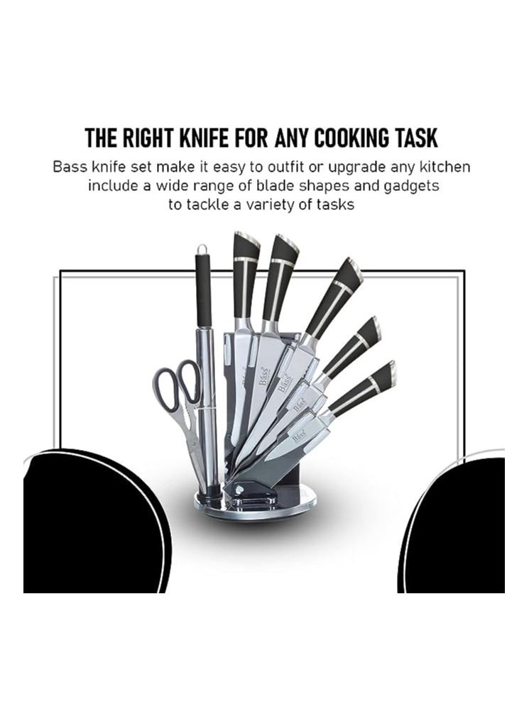 Bass Bass Kitchen Knife Set, Steak Knife and Utility Knives Set - Ultra Sharp High Carbon Stainless Steel Knives with Comfortable Handles (Set of 7, Silver) - Image 3