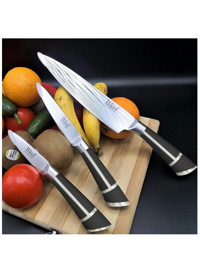 Bass Bass Kitchen Knife Set, Steak Knife and Utility Knives Set - Ultra Sharp High Carbon Stainless Steel Knives with Comfortable Handles (Set of 7, Silver) - Image 4