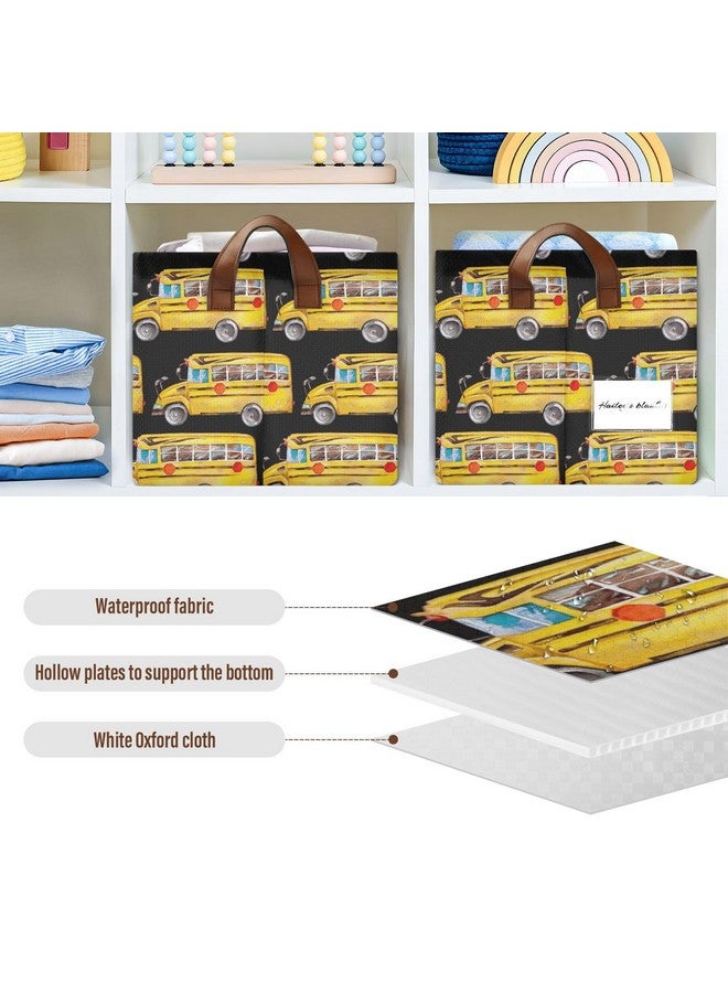 Ollabaky Collapsible Rectangular Closet Storage Bin Yellow School Bus Shelf Basket Box with Leather Handles - Storage Cube, Nursery Storage, Laundry Hamper, Gift Baskets - Image 5