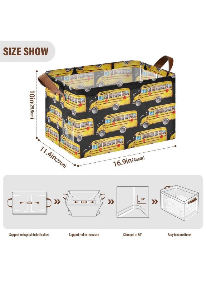 Ollabaky Collapsible Rectangular Closet Storage Bin Yellow School Bus Shelf Basket Box with Leather Handles - Storage Cube, Nursery Storage, Laundry Hamper, Gift Baskets - Image 2