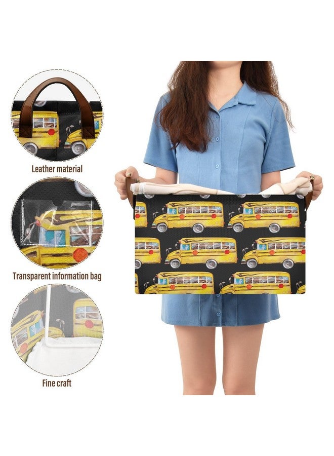 Ollabaky Collapsible Rectangular Closet Storage Bin Yellow School Bus Shelf Basket Box with Leather Handles - Storage Cube, Nursery Storage, Laundry Hamper, Gift Baskets - Image 4