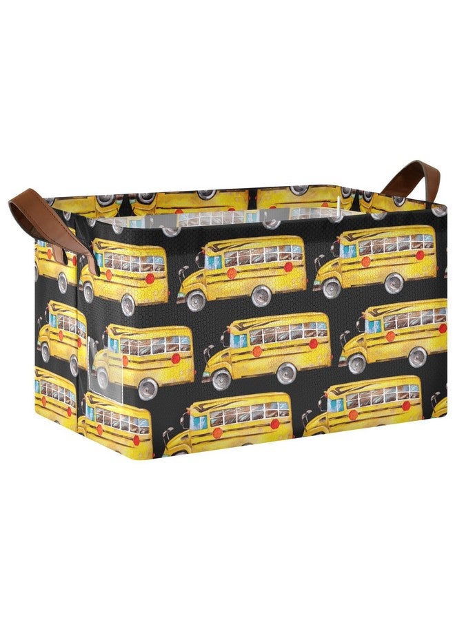 Ollabaky Collapsible Rectangular Closet Storage Bin Yellow School Bus Shelf Basket Box with Leather Handles - Storage Cube, Nursery Storage, Laundry Hamper, Gift Baskets - Image 1
