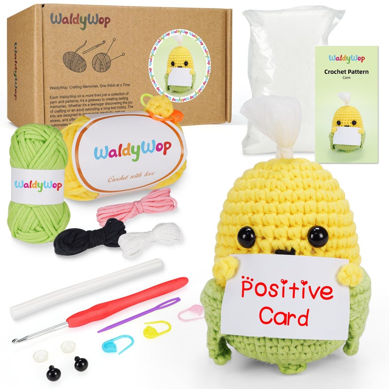 Waldywop Beginners Crochet Kit For Kids & Adults W/Positive Card - Easy Crochet Starter Kit W/Pre-Started Yarn  Step-By-Step Video Tutorials - Craft Kits  Birthday Gifts For Girls Women  Cute Corn - Image 1