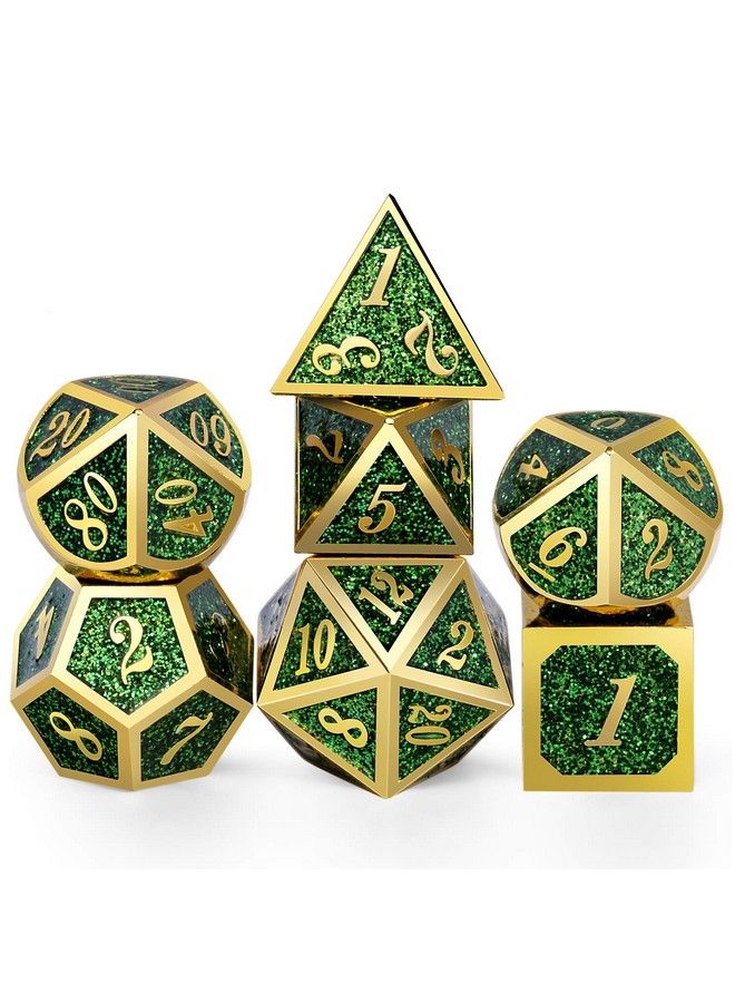 DNDND Metal Dice Set D&D,Glitter Green Heavy Dnd Dice With Free Metal Case For Role Playing Games Dungeons And Dragons - Image 1