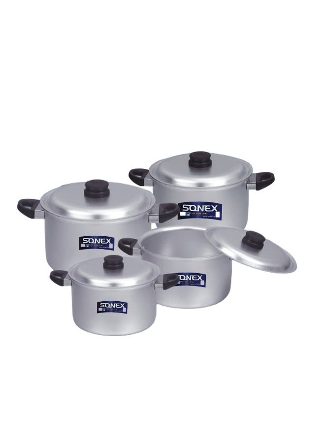 Sonex Anodized Bakelite Handle Cooking Pot Set 1x4 – 4-Pot Bundle with Lids, Modern Design, Durable and Long-Lasting, Ideal for Biryani, Rice, and Curry, Sizes 19 cm, 21 cm, 23.5 cm, 26 cm - Image 1