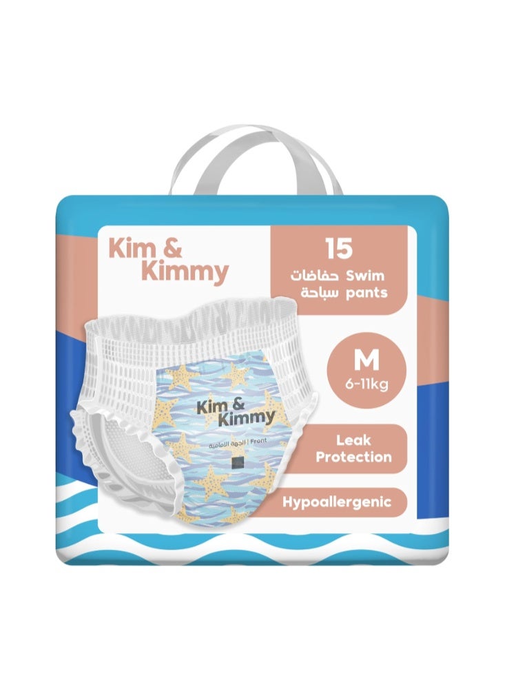 Kim & Kimmy Swim Diaper Pants, Size M, 6-11 kg / 2-8 Months, 15 Pants - Leak Protection, No Swelling, No Rashes, Ultra-Soft & Comfy - Cruelty Free & Vegan - Image 1