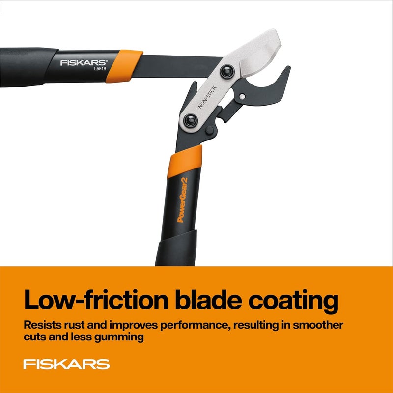 Fiskars مقص شجر بطول 18 بوصة، ثقيل الوزن، بشفرة فولاذية حادة لقطع فروع الأشجار حتى قطر 1.5 بوصة، تقنية PowerGear2 تضاعف القوة، مقص يدوي - Image 4