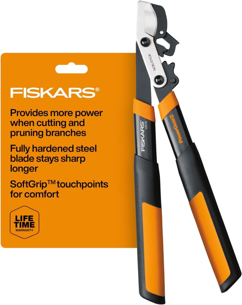 Fiskars مقص شجر بطول 18 بوصة، ثقيل الوزن، بشفرة فولاذية حادة لقطع فروع الأشجار حتى قطر 1.5 بوصة، تقنية PowerGear2 تضاعف القوة، مقص يدوي - Image 1