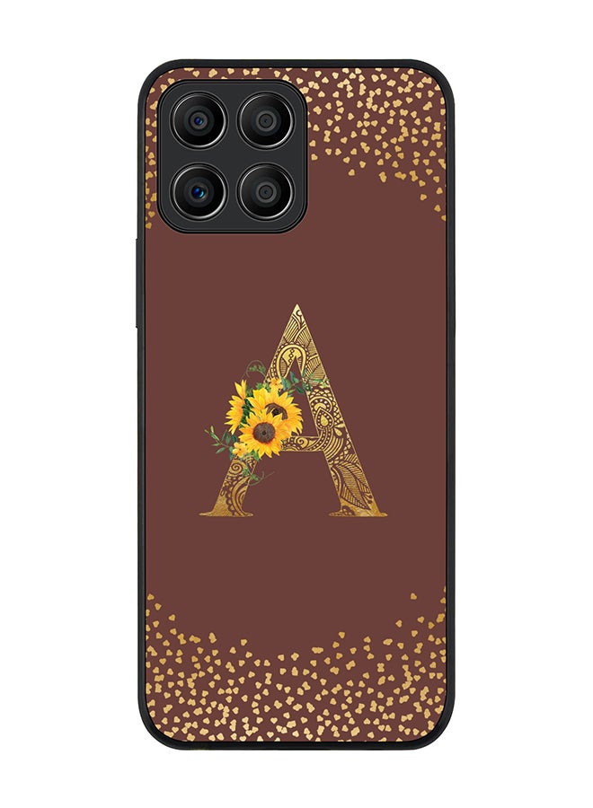 Stylizedd Rugged Black edge case for Honor X6 Slim fit Soft Case Flexible Rubber Edges Anti Drop TPU Gel Thin Cover - Custom Monogram Initial Letter Floral Pattern Alphabet - A (Brown ) - Image 1