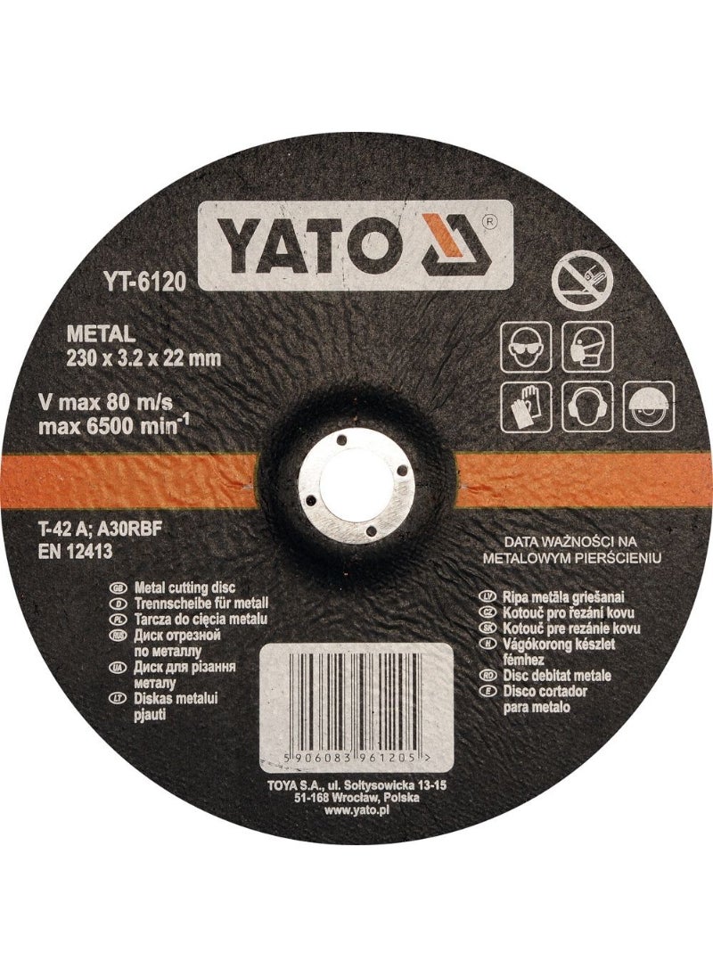 Yato YATO Metal Cutting Disc 230X3.2X22mm Depressed Center YT-6120 