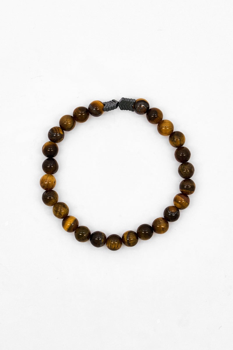 Steeltime Men Tiger Eye And Arrow Shape Hematite Beaded Stretch Bracelet, Brown - Image 3