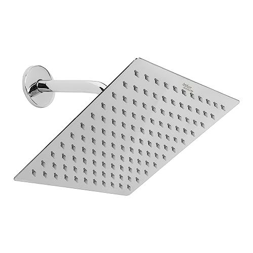 Hindware Stainless Steel 250 mm Ultra Thin Square Overhead Shower | Wall Mounted | Chrome Finish | Detachable Spray Nozzles | Silicon Nozzles | Sustains High Water Pressure - Image 1